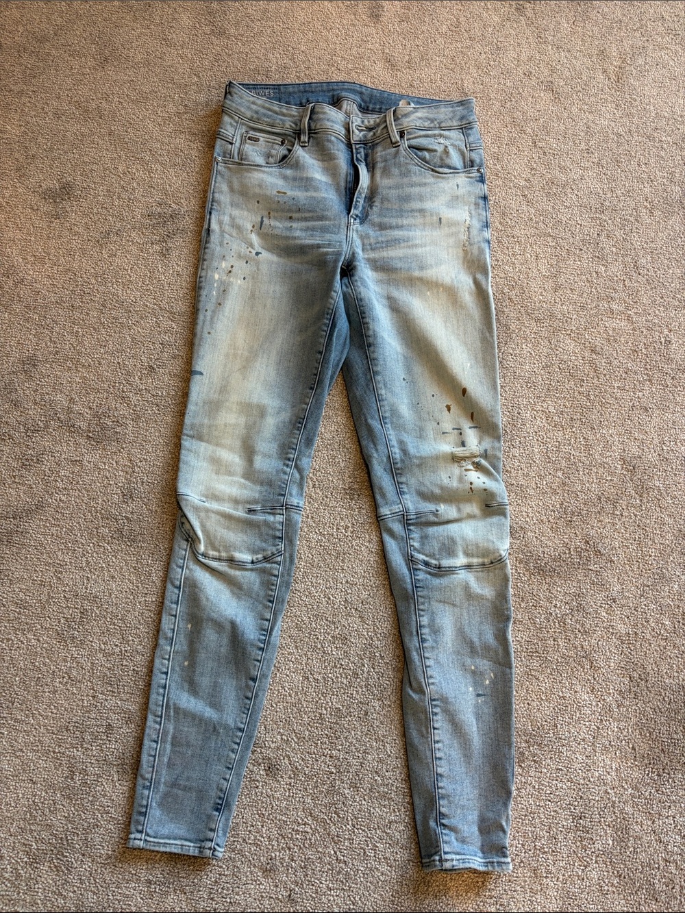 G-Star Light Blue Skinny Jeans with Paint-Splatter Detail - Picture 1 of 8